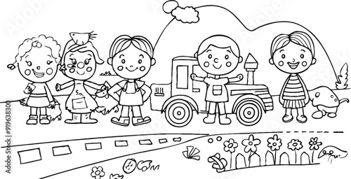 coloring page for kids minimalist 2d black outlines vector illustrations