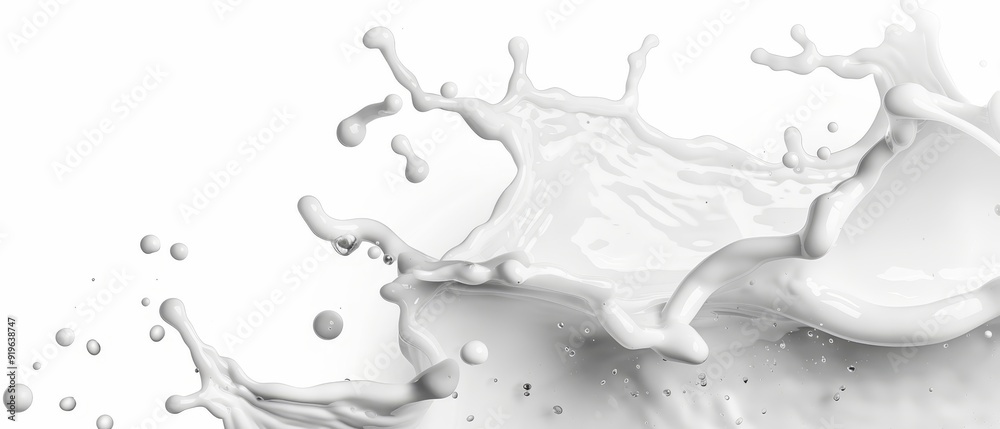 Close-up of milk splash against white backdrop; drop of milk visibly dripping from top Close-up of milk splash against white backdrop; drop of milk visibly dripping from top