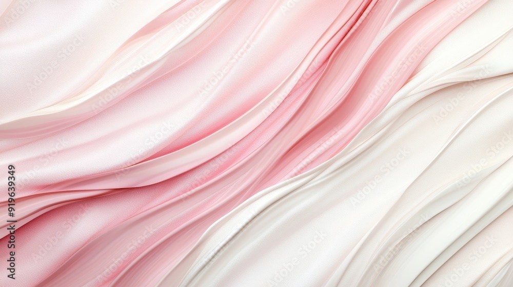 Elegant Striped Fabric in Soft Pink and Cream Tones with Flowing Patterns