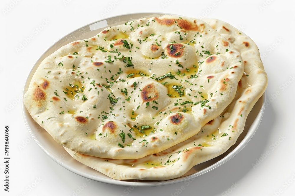 garlic naans on plate in white background garlic naans on plate in white background