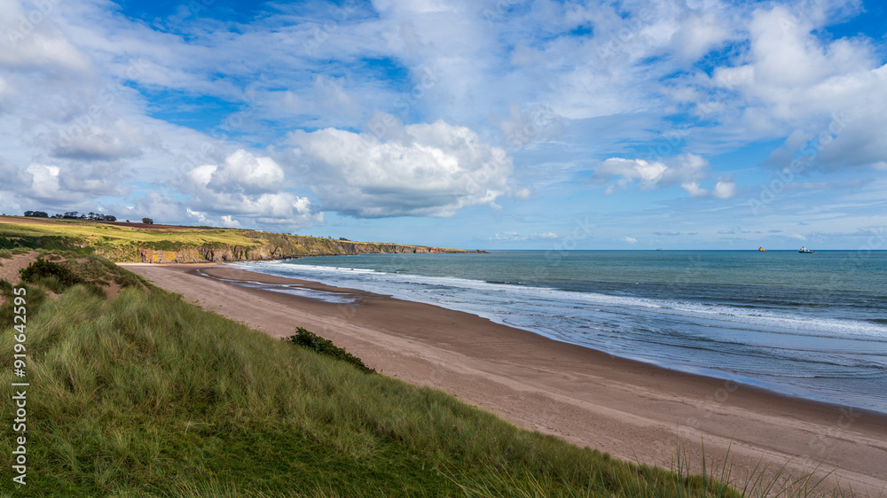 The beach and cliffs at Lunan Bay, Scotland, UK The beach and cliffs at Lunan Bay, Scotland, UK