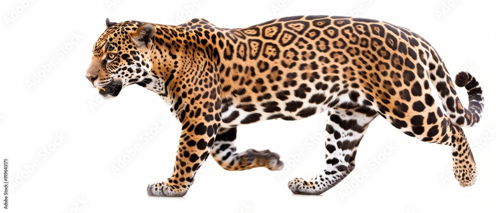 Obraz premium A close-up of a cheetah walking against a pure white background