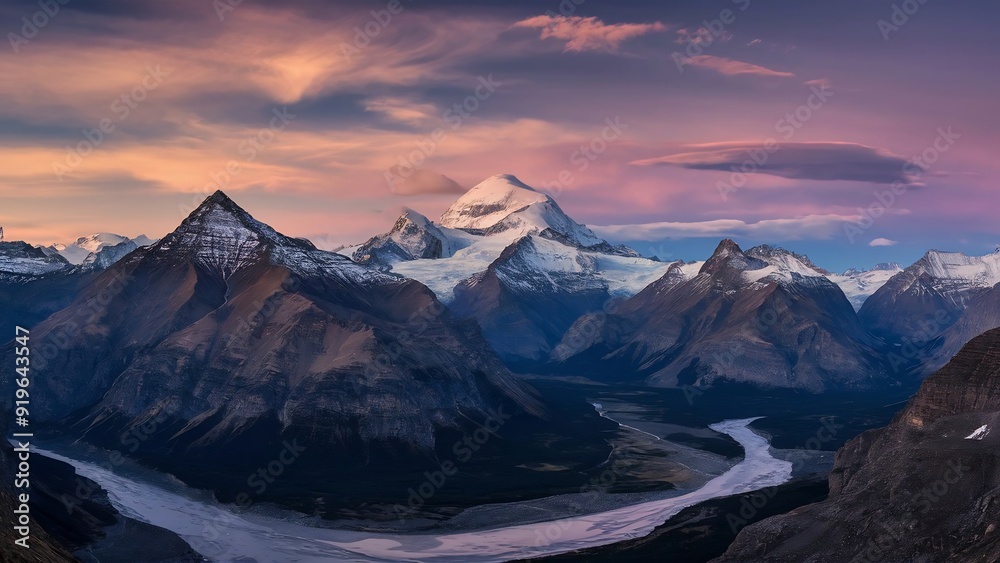 Fototapeta premium panorama, scenery, mountain top, mountains, clouds, winter, snow, landscape, nature, sky, blue, peak