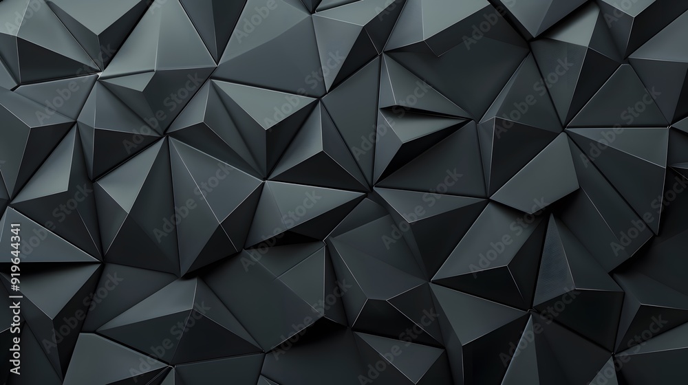 Fototapeta premium Contemporary interior design background: black 3d polygon wall for modern spaces and futuristic concepts