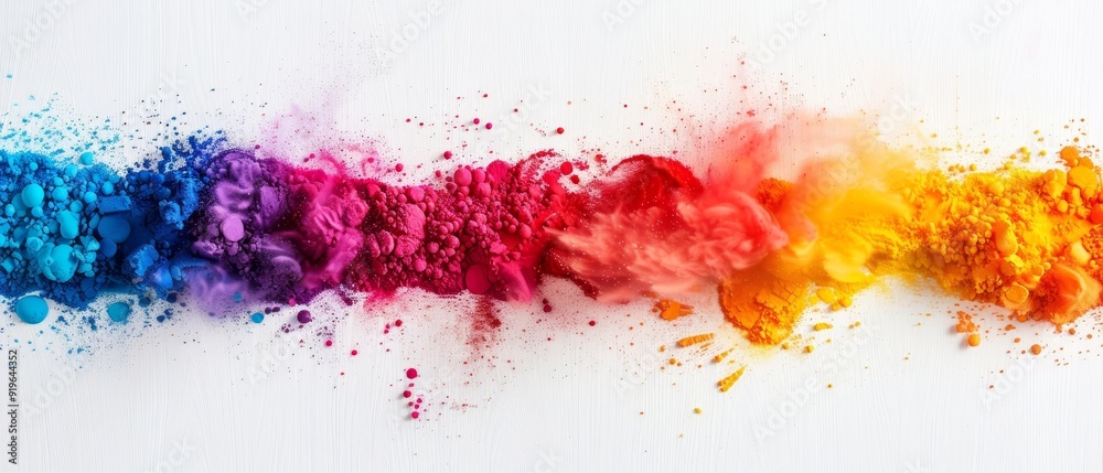  A rainbow-hued powder layered in order on a white backdrop