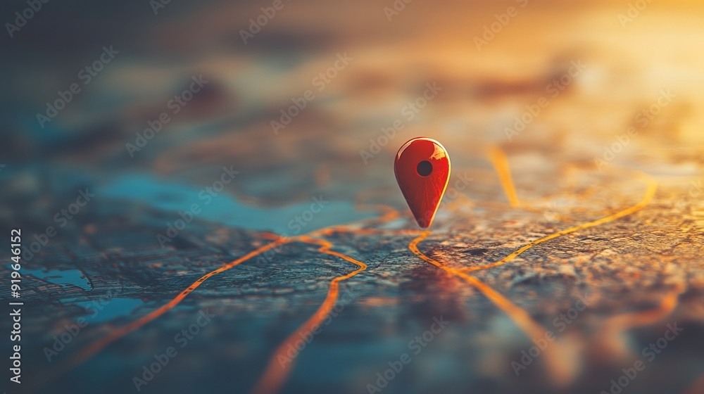 Navigate your journey. Location pin on a map with marked routes. Themes ...