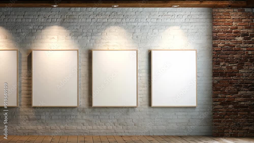 Set of four posters mock up, blank minimalistic background, artwork template	
