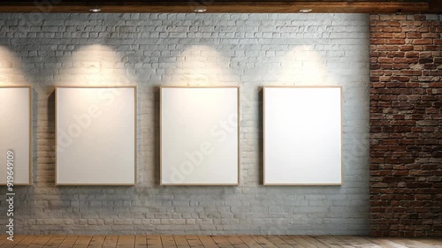 Set of four posters mock up, blank minimalistic background, artwork template	
