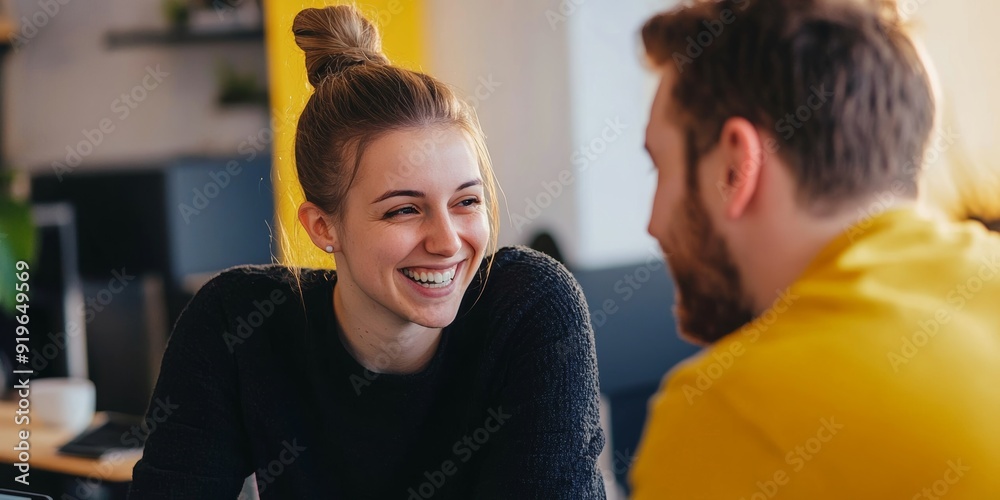 Cheerful design professionals having a meeting in an office, Generative AI Cheerful design professionals having a meeting in an office, Generative AI
