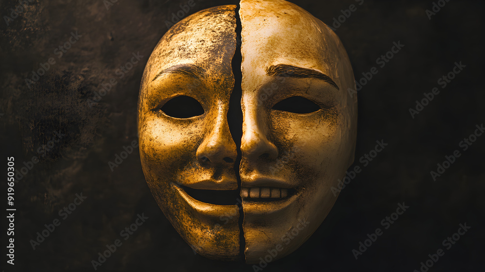 A face split in two: one half smiling while the other is crying, symbolizing the mask many people with mental illnesses use to hide their pain.
A face split in two: one half smiling while the other is crying, symbolizing the mask many people with mental illnesses use to hide their pain.