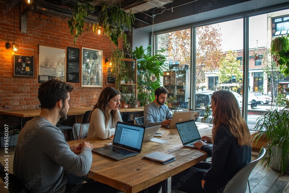 Successful business people working together in a coworking office, Generative AI Successful business people working together in a coworking office, Generative AI