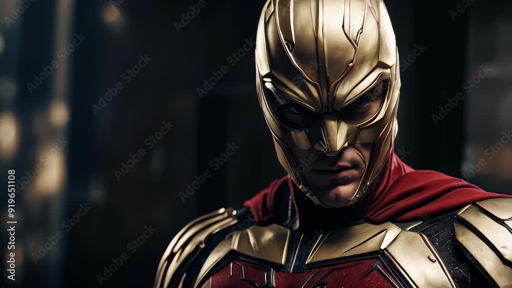 A Masked Superhero Stands in a Futuristic Setting A Masked Superhero Stands in a Futuristic Setting
