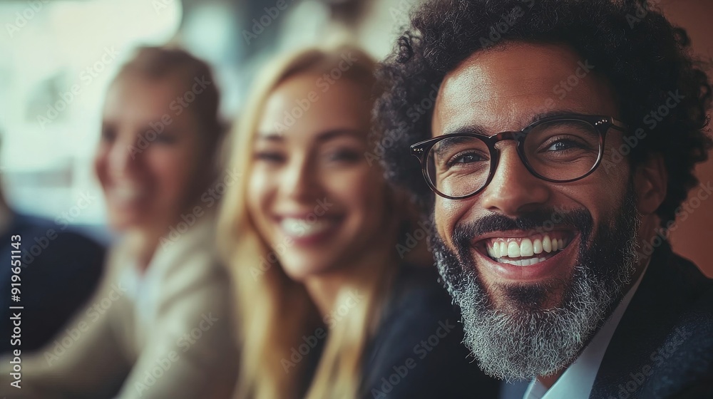 Obraz premium Group of happy corporate people in a meeting, Generative AI