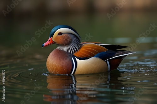 Mandarin Duck Iridescent feathers, vibrant colors, and a stunning crest make this duck a sight to behold. , with its vibrant orange and black stripes, is a powerful and beautiful animal.