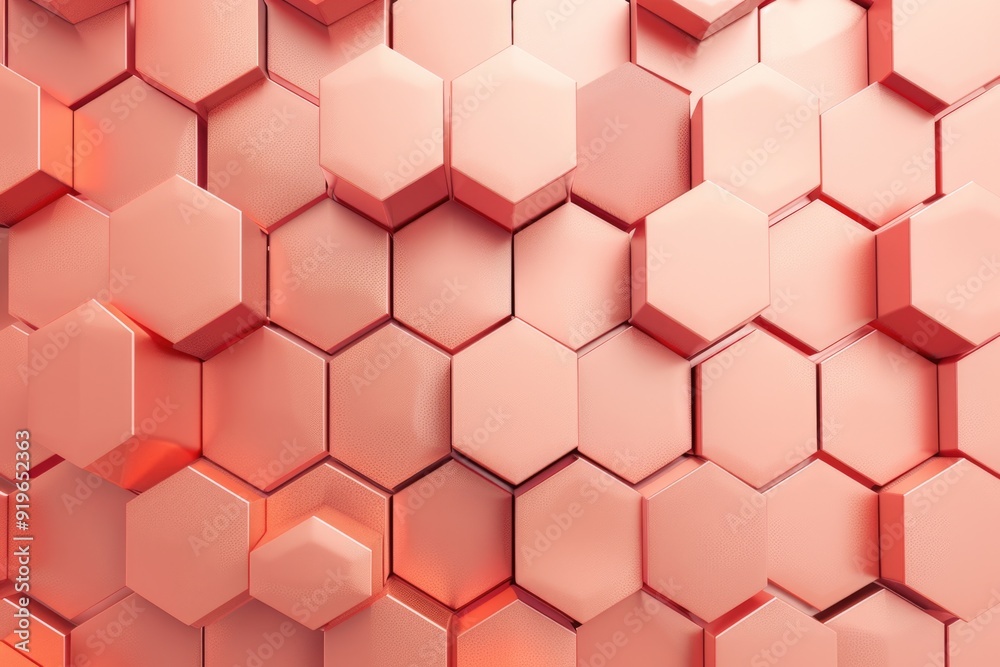 Red and pink hexagonal pattern on a vibrant background. Modern, minimalist graphic design with a three-dimensional effect. Red and pink hexagonal pattern on a vibrant background. Modern, minimalist graphic design with a three-dimensional effect.