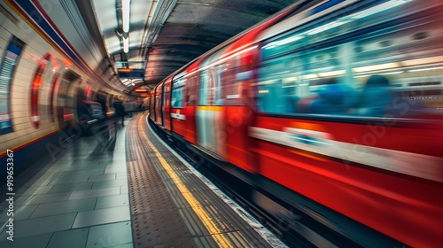 A red tube train in motion was filmed from the perspective of someone standing on one side as it passed, Generative AI (1)