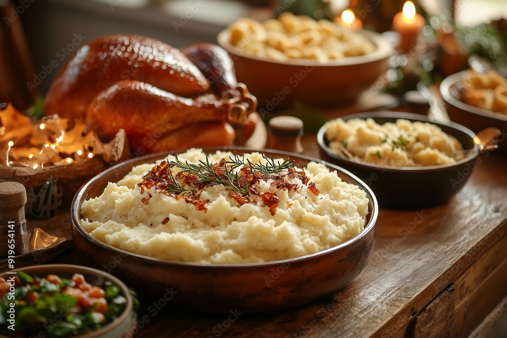 Cozy Thanksgiving Dinner Table with Traditional Dishes and Rustic Setting Cozy Thanksgiving Dinner Table with Traditional Dishes and Rustic Setting