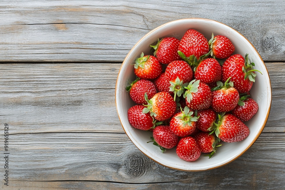 Bowl of Fresh Strawberries on a Rustic Wooden Background Bowl of Fresh Strawberries on a Rustic Wooden Background
