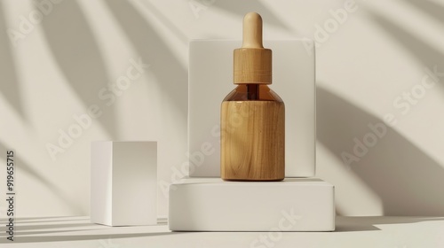 Wallpaper Mural A wooden-capped dropper bottle next to a white box on a plain backdrop Torontodigital.ca