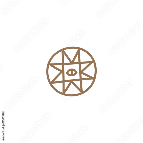 Ritual sign with eye silhouette, magic, esoteric and occult symbol vector icon, magical protective round amulet