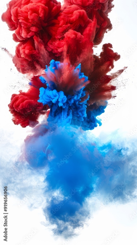 Fototapeta premium Red and blue color explosion. Abstract background 
