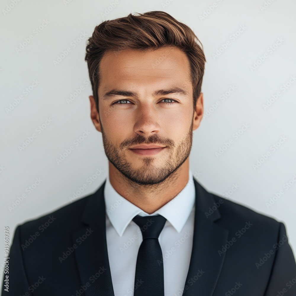 Passport Photo Man. Caucasian Businessman in Professional Attire with a Smile Passport Photo Man. Caucasian Businessman in Professional Attire with a Smile