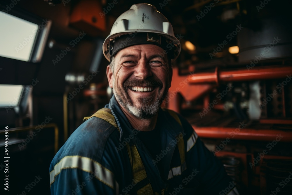 Smiling portrait of a middle aged Caucasian man on offshore platform Smiling portrait of a middle aged Caucasian man on offshore platform