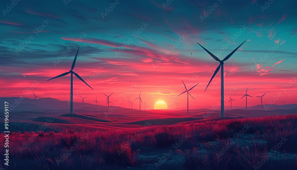 A clean energy wind farm with advanced wind turbines A clean energy wind farm with advanced wind turbines