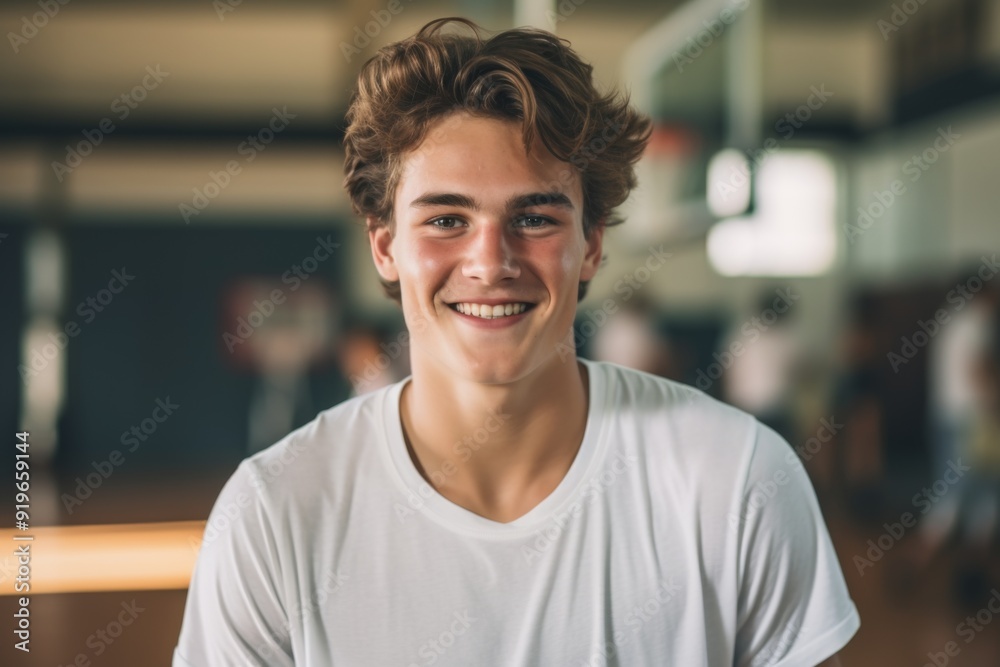 Smiling portrait of a teenage male Caucasian basketball player Smiling portrait of a teenage male Caucasian basketball player