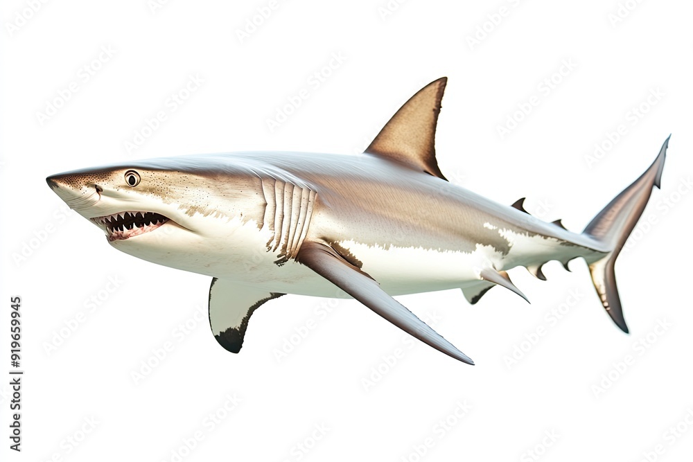 Shark swimming and showing teeth isolated on a white background Shark swimming and showing teeth isolated on a white background
