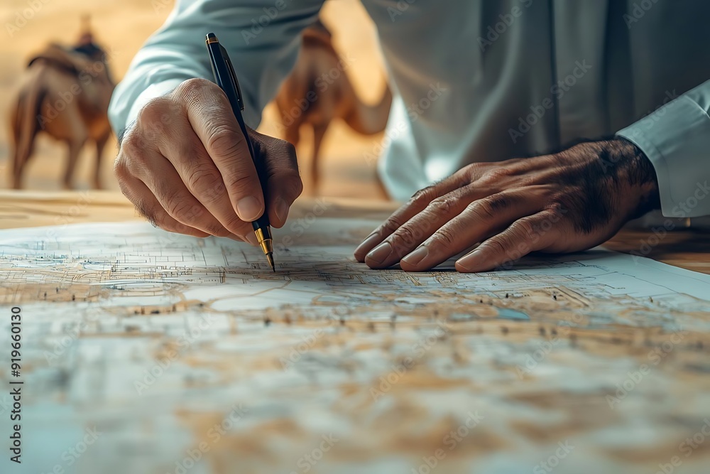 Closeup of a Hand Tracing a Map with a Pen - Photo Closeup of a Hand Tracing a Map with a Pen - Photo