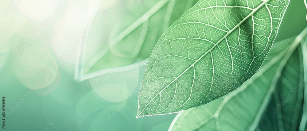 Close-up of a green leaf with intricate veins and a blurred background. Close-up of a green leaf with intricate veins and a blurred background.