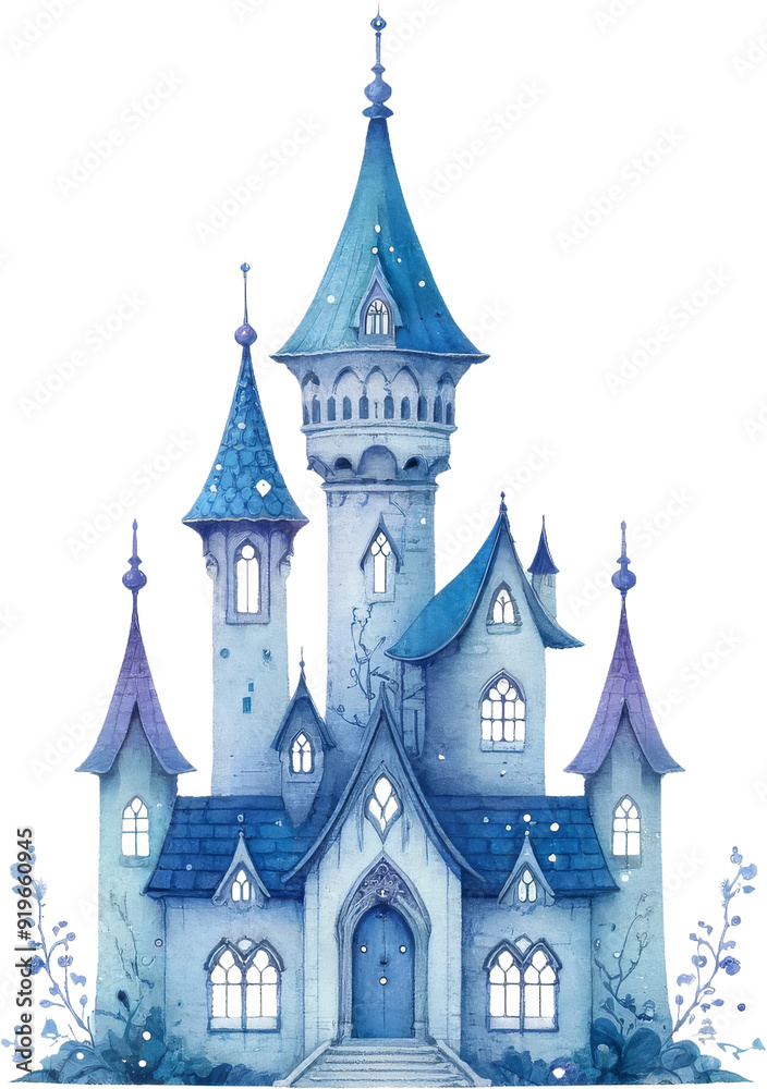 Obraz premium A large, blue castle with a white roof