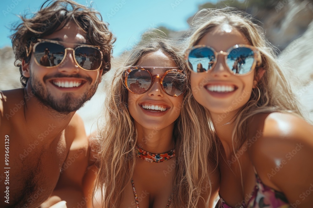 Group of friends enjoying on vacation, Generative AI Group of friends enjoying on vacation, Generative AI