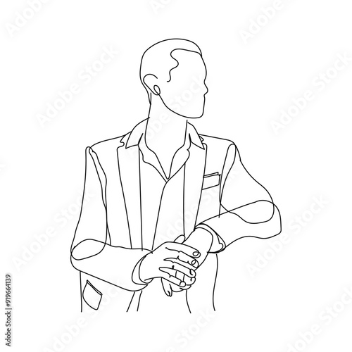 dessin en ligne continue d'un homme d'affaire regardant au loin, line art, vecteur