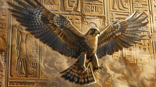 Horus, an Egyptian god represented as a falcon in a legendary oil painting with art and cultural heritage, Generative AI.