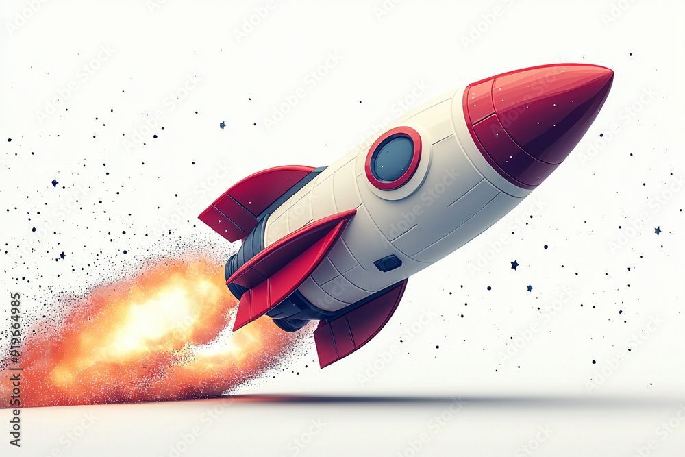 A space rocket on a white background. A place for the text. A space rocket on a white background. A place for the text.