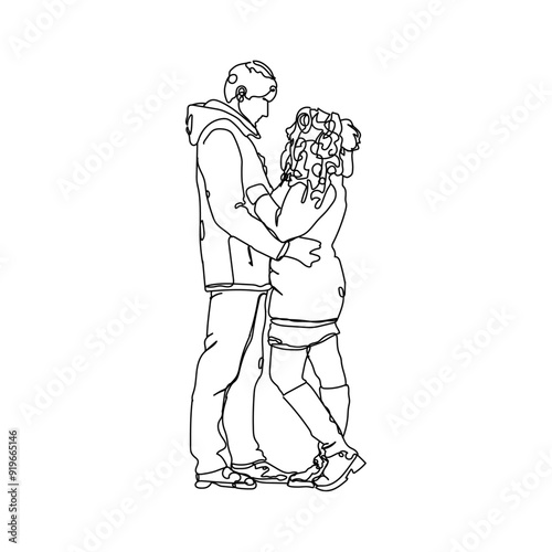 dessin en ligne continue d'un couple se tenant dans les bras, line art, vecteur