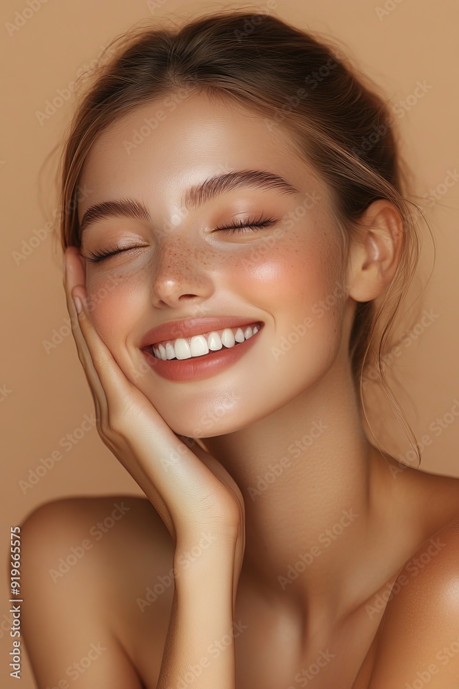 Happy young woman with healthy skin, Generative AI Happy young woman with healthy skin, Generative AI