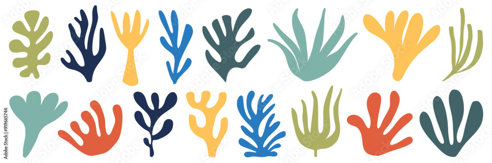 Fototapeta premium Colorful bright set of various doodle flower shapes. Simple vector abstract flat illustration, plants, fashion design