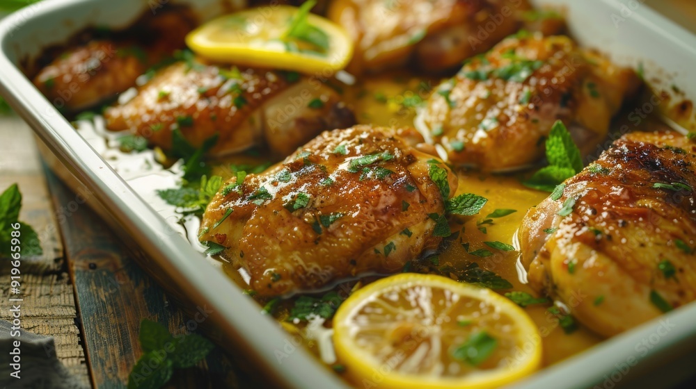 Oven-baked chicken breasts with a flavorful lemon and herb marinade. A delicious, healthy meal option.