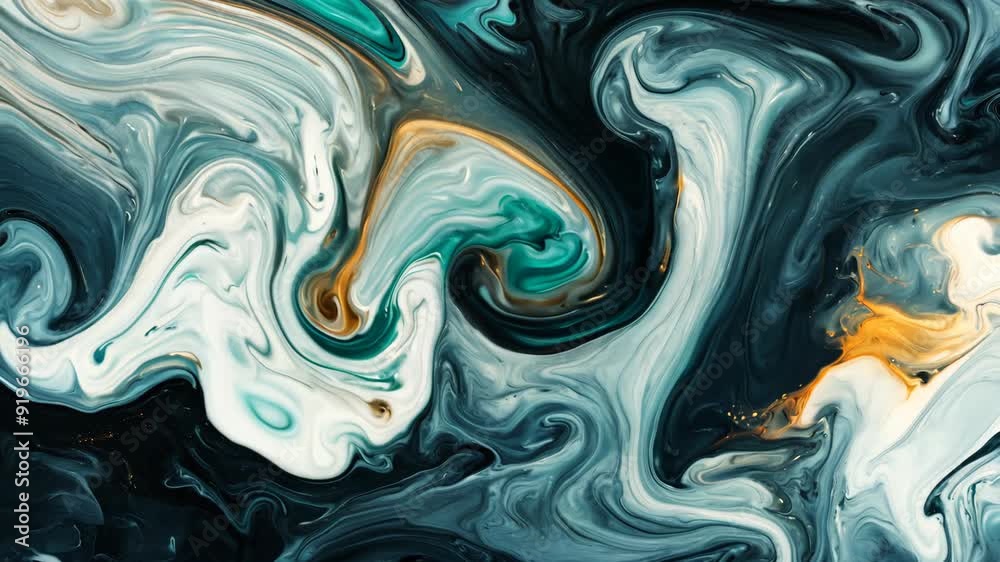 Abstract liquid fluid background. Flowing fluid marbling texture. Swirls of blue, white, and gold paints. Animated elegant backdrop. 3D animation Abstract liquid fluid background. Flowing fluid marbling texture. Swirls of blue, white, and gold paints. Animated elegant backdrop. 3D animation