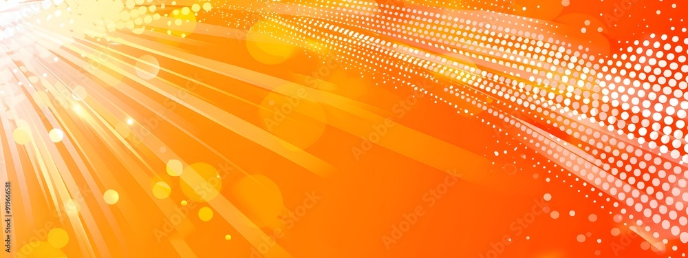 Fototapeta premium A vibrant orange digital wave with a dotted pattern and light rays, creating a dynamic and energetic visual effect.