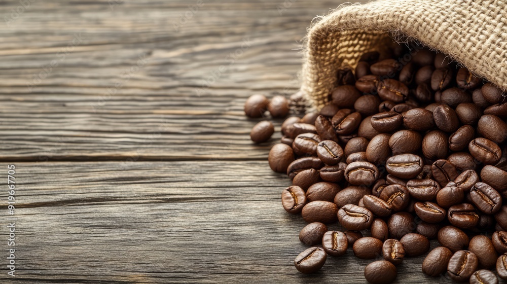 Close-up of roasted coffee beans on a wooden table background. Close-up of roasted coffee beans on a wooden table background.