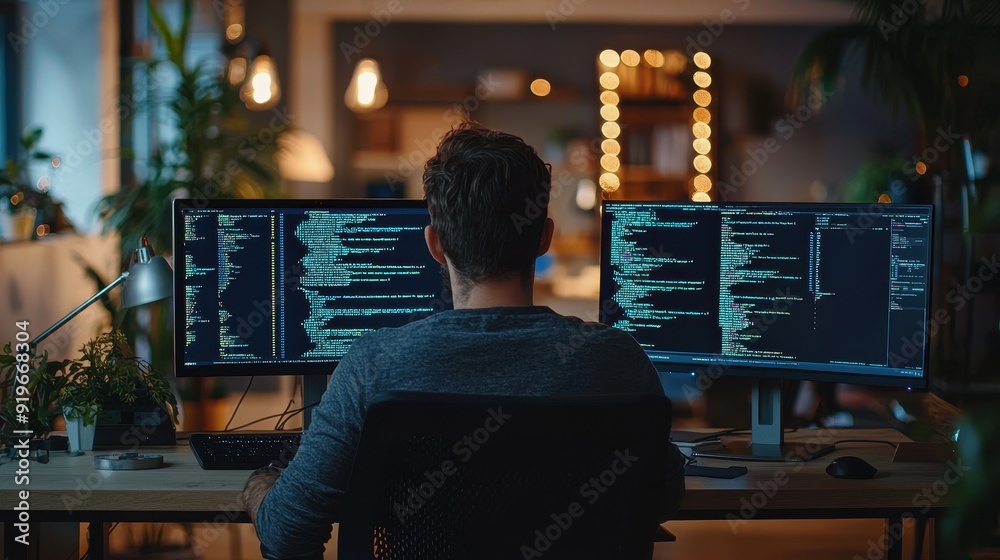 A group man of developers monitors