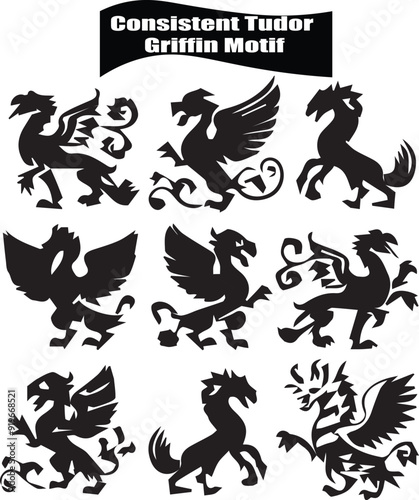 Consistent Tudor Griffin Motil Black Silhouette Vector Collection