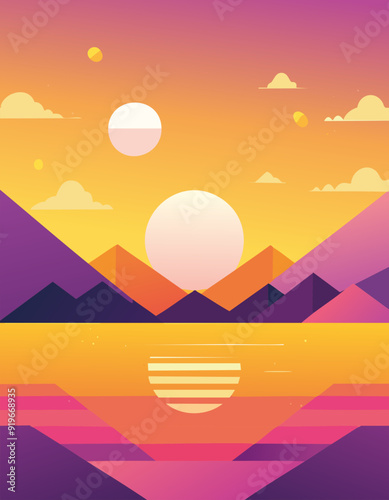 Atardecer con formas geométricas
