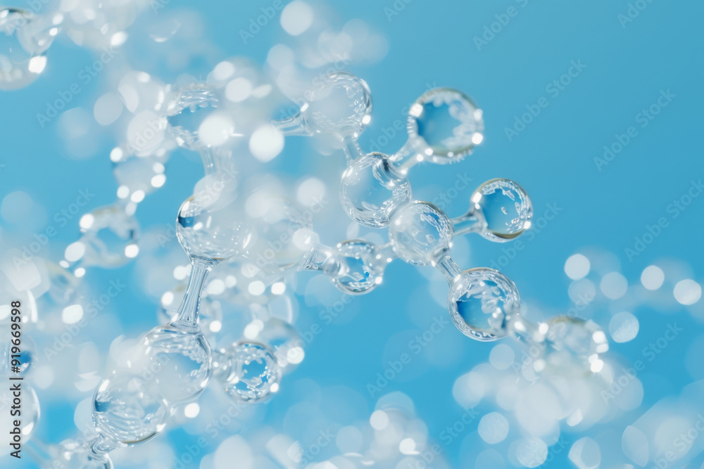 Molecular structure model with red and white atoms in a blue background. Molecular structure model with red and white atoms in a blue background.