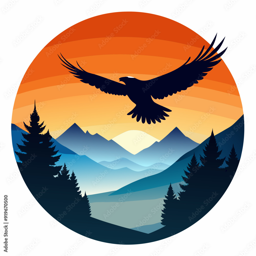 Obraz premium Flying Eagle silhouette art vector illustration