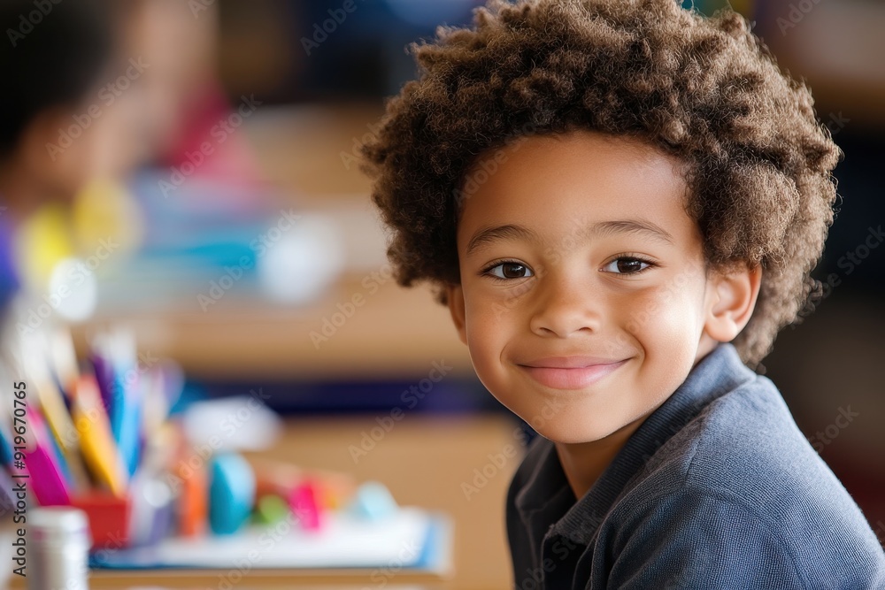 Ready for Class - Portrait of a Student at Desk with School Supplies Ready for Class - Portrait of a Student at Desk with School Supplies